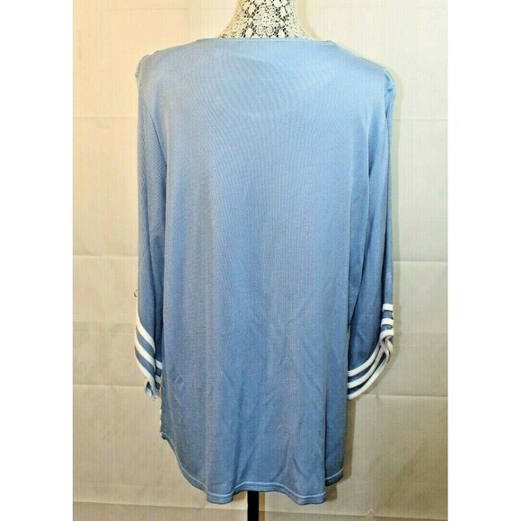 Fluide Paris Vintage 80s Womens Blue Knix Blouse Pullover Flowing Top Size XL - Picture 8 of 8